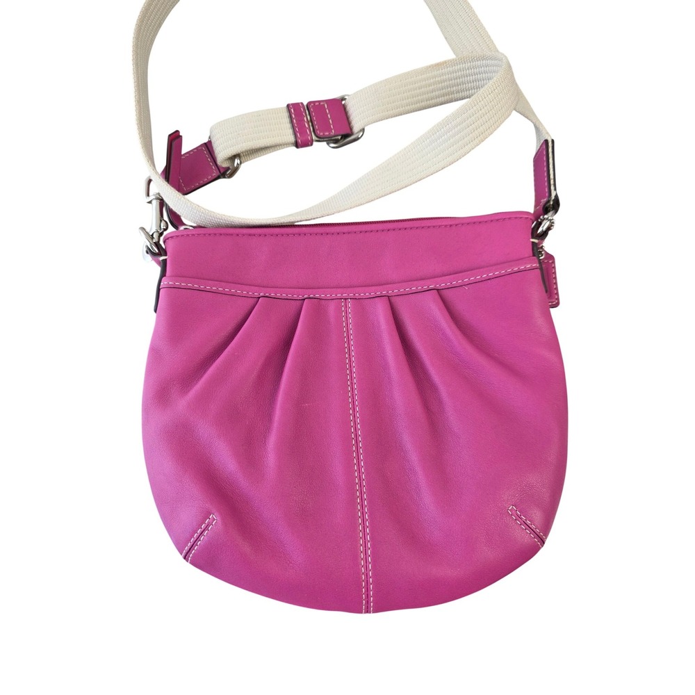Coach Pleated Swingpack Fuchsia Pink Leather Crossbody Bag Silver Hardware